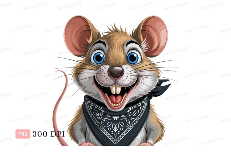 Smiling rodent wearing bandana mouse cartoon