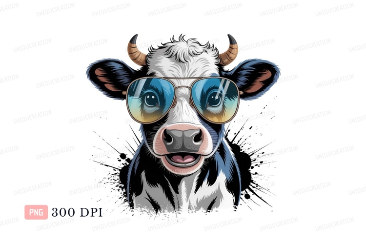 Cool cow wearing sunglasses black white
