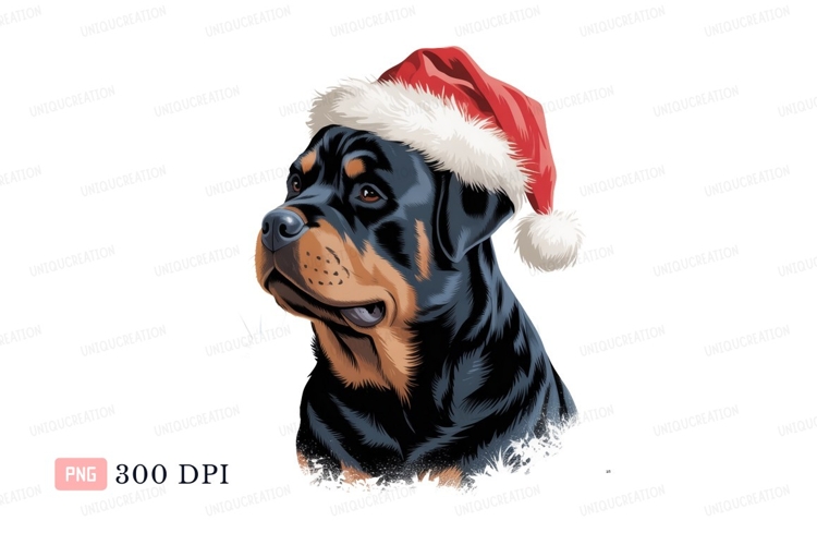 Rottweiler wearing Santa hat christmas