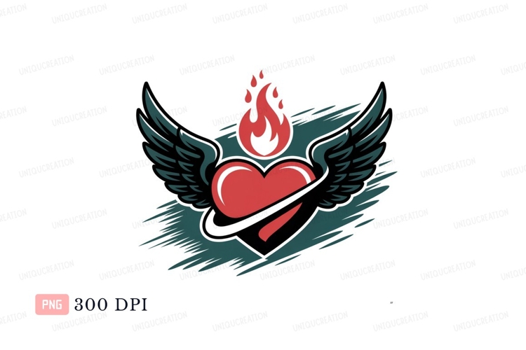 Format: Title: Flaming Heart Wings flame teal