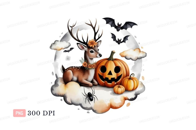 Deer pumpkin bats clouds spider image