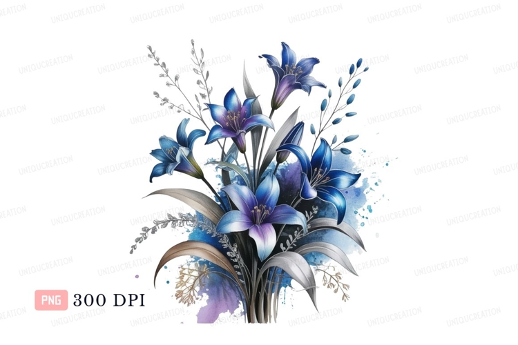 Blue purple lilies floral bouquet image