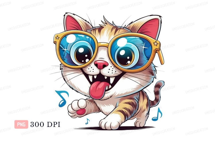 Happy cat wearing large sunglasses music