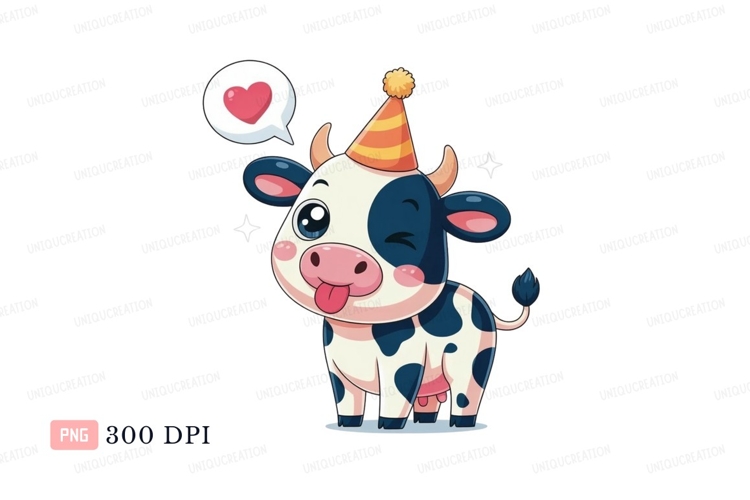 Cute cow party celebration heart clipart P N G image