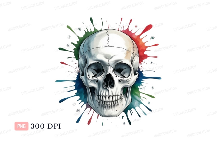 White skull colorful paint splashes image