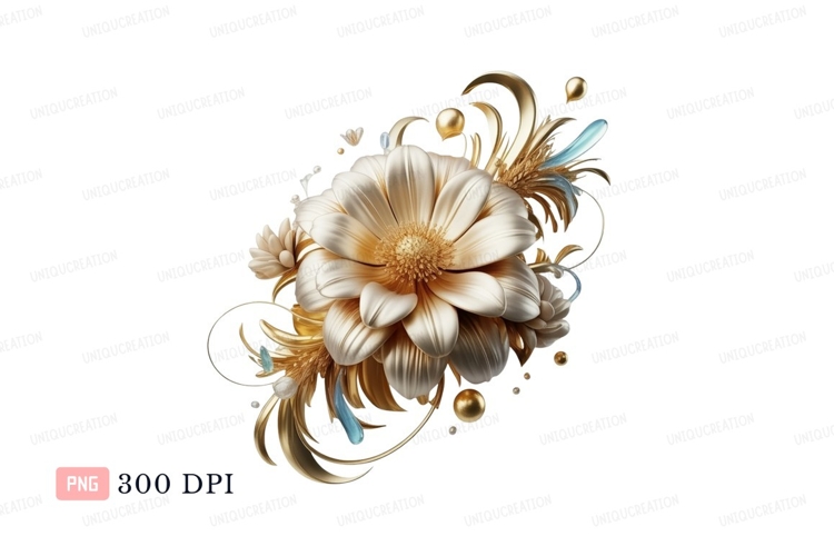 Golden white flower ornate design decorative