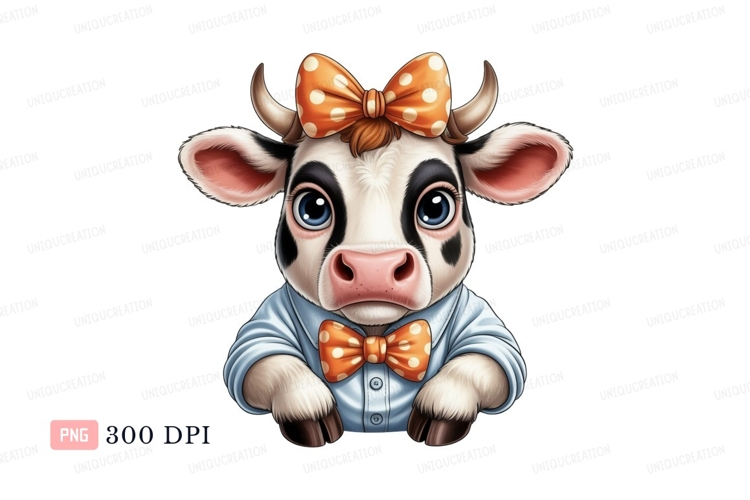 Adorable cow wearing shirt and bow cute animal