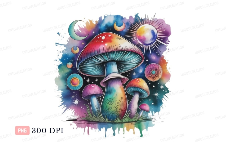Psychedelic mushrooms cosmic celestial moon