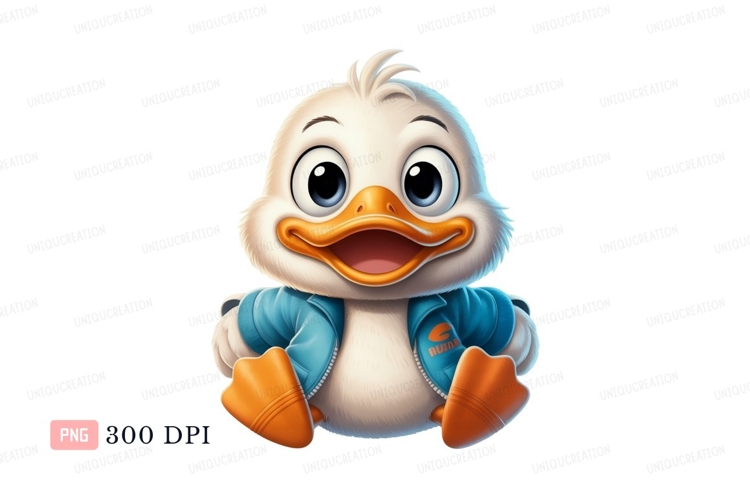 Cartoon duckling blue jacket orange