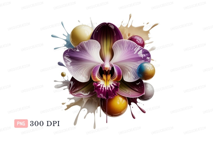 Orchid bloom liquid splashes purple