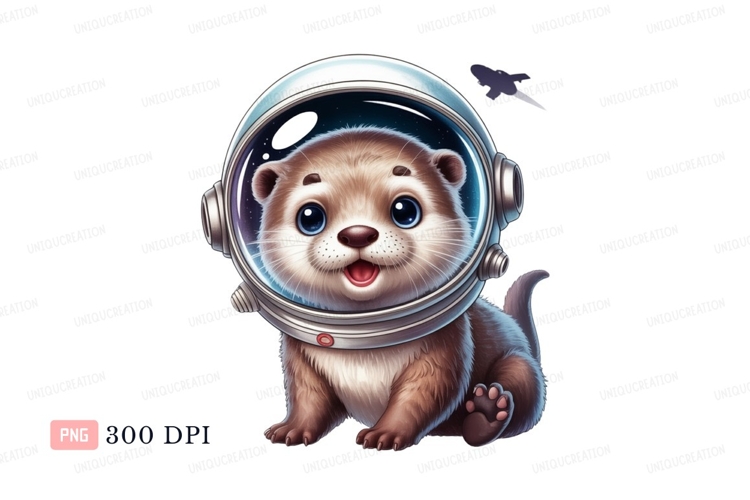 Otter astronaut exploring space helmet stars