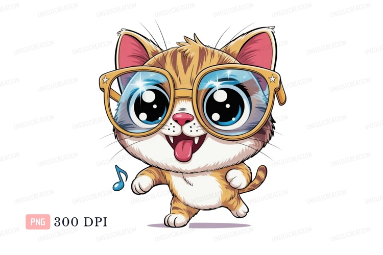 Cute cat wearing glasses kitten cartoon
