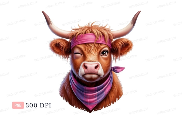 Winking Highland Cow Pink Bandana Purple Scarf animal