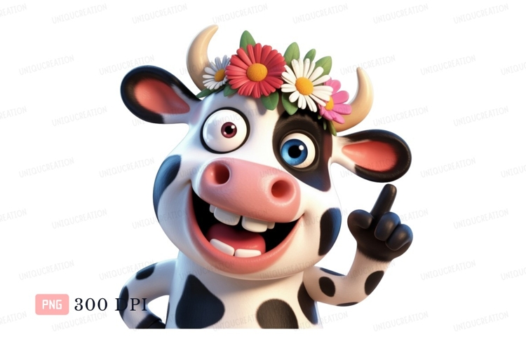 Cheerful cow wearing flower crown cartoon