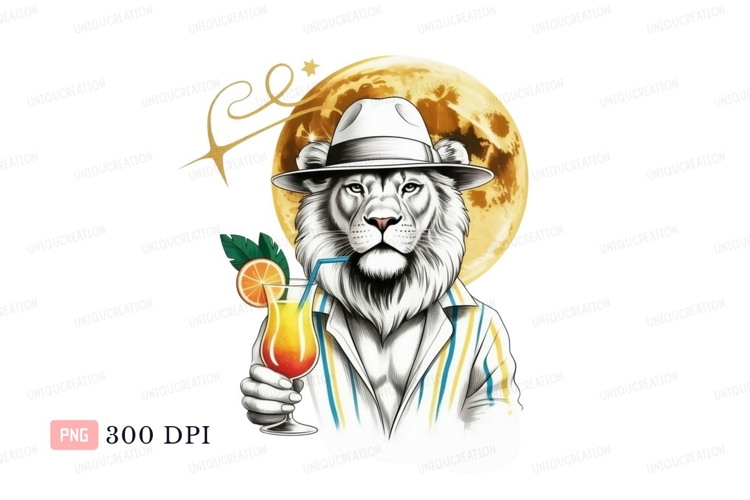 White lion with hat and cocktail moon example image 1