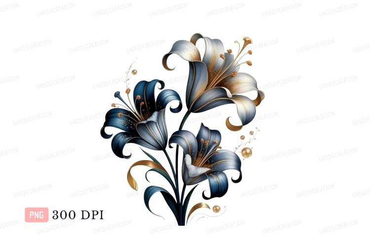 Elegant blue gold lilies flowers