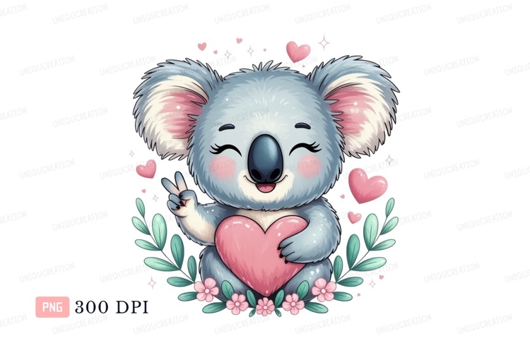 Cute koala holding pink heart animal