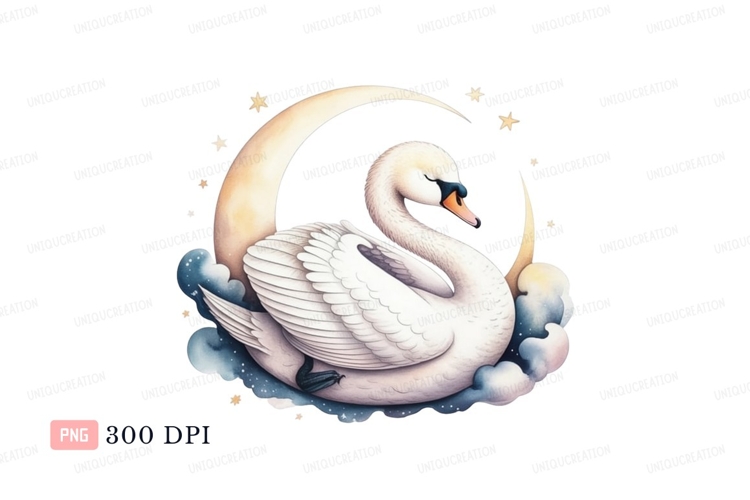 Sleeping swan moon clouds stars crescent example image 1