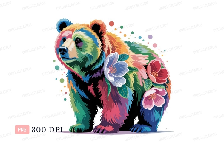Colorful bear adorned with flowers nature