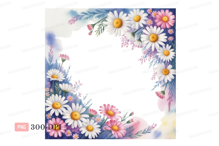 Daisy floral border watercolor white