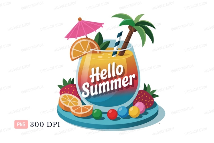 Tropical drink with fruit and umbrella summer orange