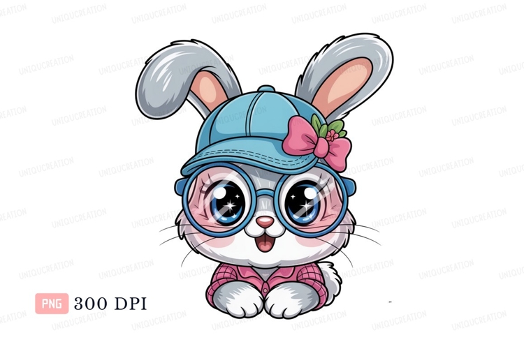 Cute bunny wearing glasses and cap animal cartoon