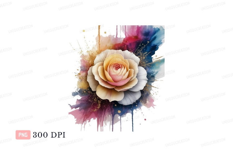 Delicate rose with vibrant watercolor splash flower