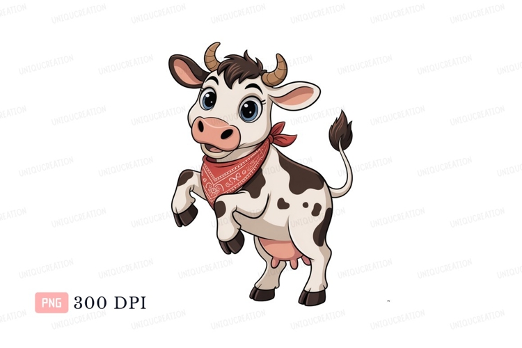 Brown spotted cow wearing red bandana animal mammal