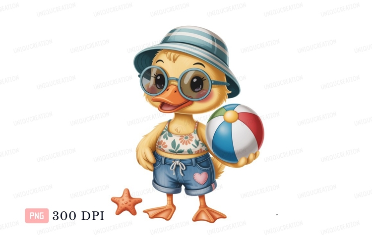 Adorable duckling ready for beach fun summer vacation