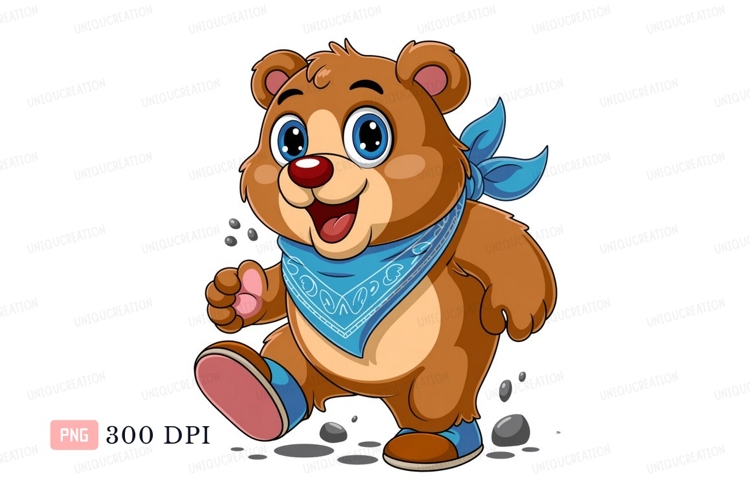 Happy brown bear wearing blue bandana image