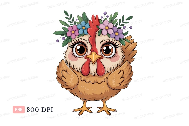 Cute chicken wearing floral crown bird flowers
