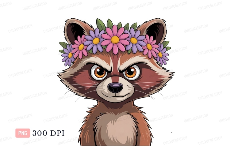 Raccoon wearing floral crown animal flower