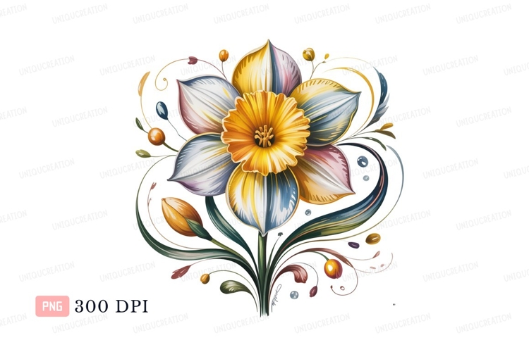 Yellow orange white blue flower clipart P N G bloom