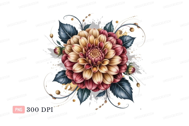 Crimson gold dahlia floral arrangement flower leaves