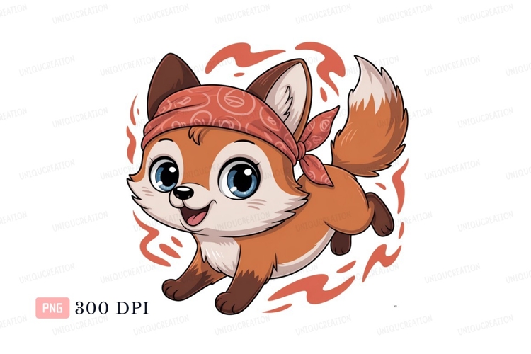 Cute fox wearing bandana orange blue