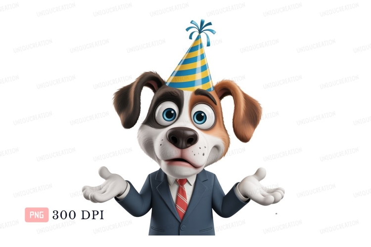 Cartoon dog wearing party hat and suit image