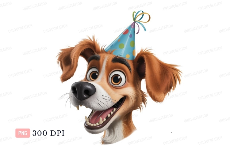 Happy dog wearing party hat puppy animal
