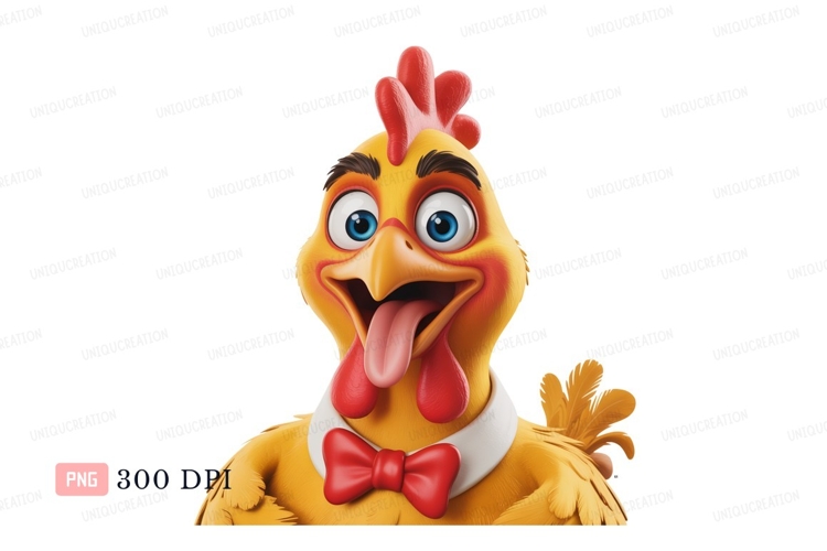Yellow cartoon chicken with red bow tie image