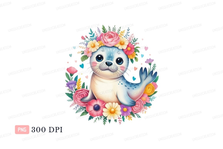 Cute seal with floral crown animal