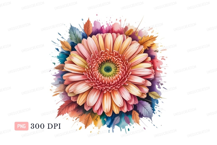 Gerbera daisy watercolor splash flower bloom
