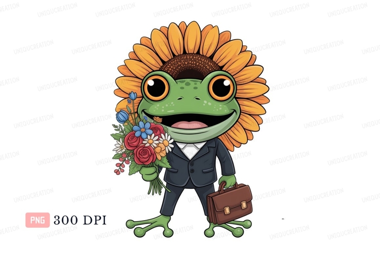 Frog sunflower suit briefcase flowers image