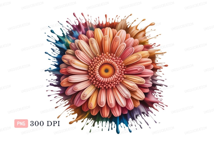 Colorful flower splash clipart P N G petals orange