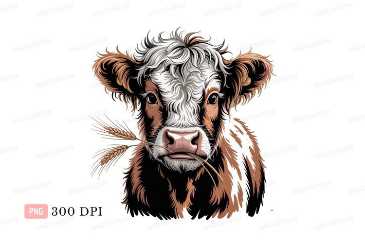 Fluffy cow eating wheat brown