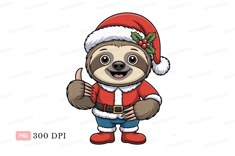 Festive sloth giving thumbs up christmas santa