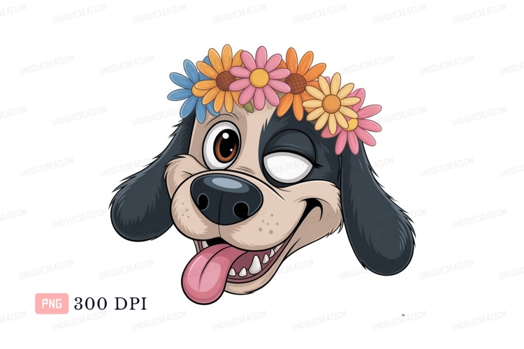 Happy dog wearing flower crown canine puppy
