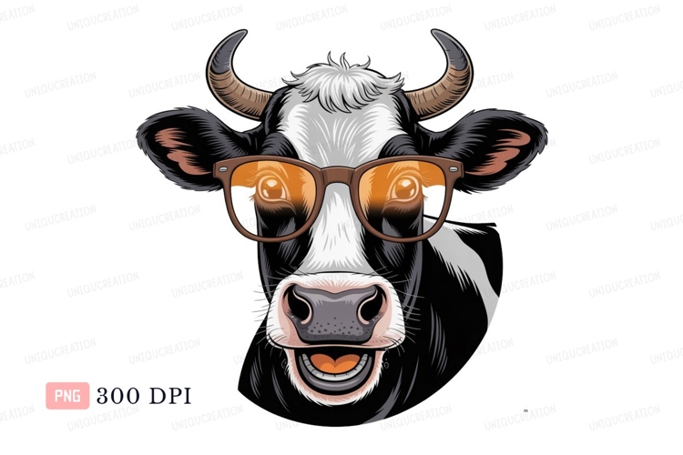 Black white cow wearing sunglasses animal brown