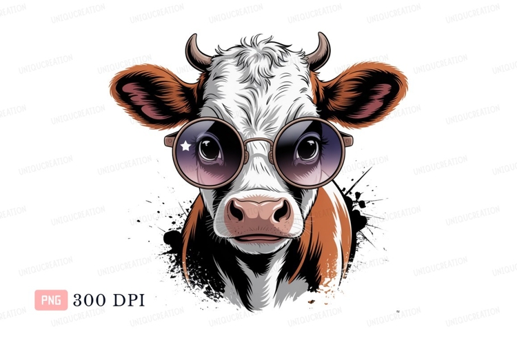 Cool cow wearing round sunglasses animal