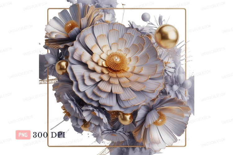Elegant floral arrangement gold accents flowers white