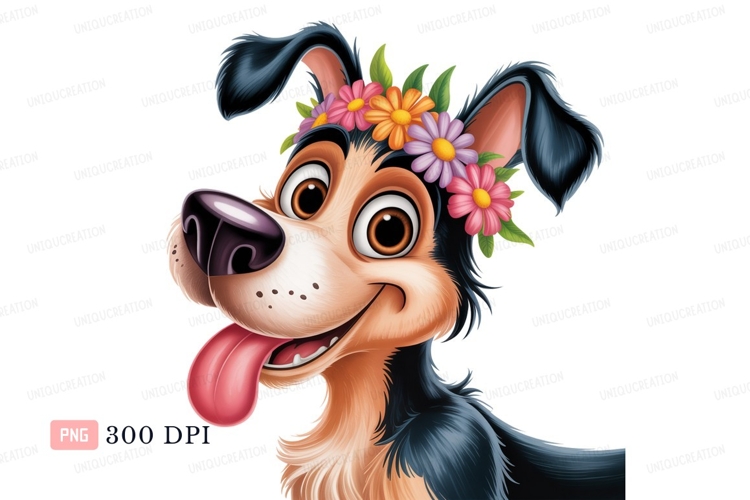 Happy dog wearing flower crown canine puppy