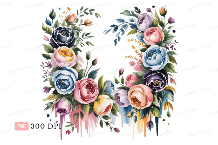 Colorful Floral Arrangement With Dripping Paint flowers